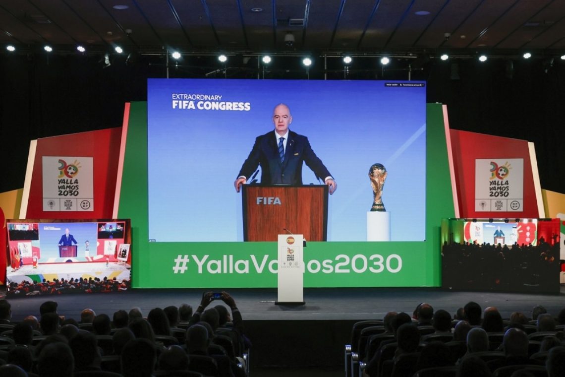 Nogometno SP 2030 Maroko, Portugalski in Španiji, leta 2034 pa Savdski Arabiji